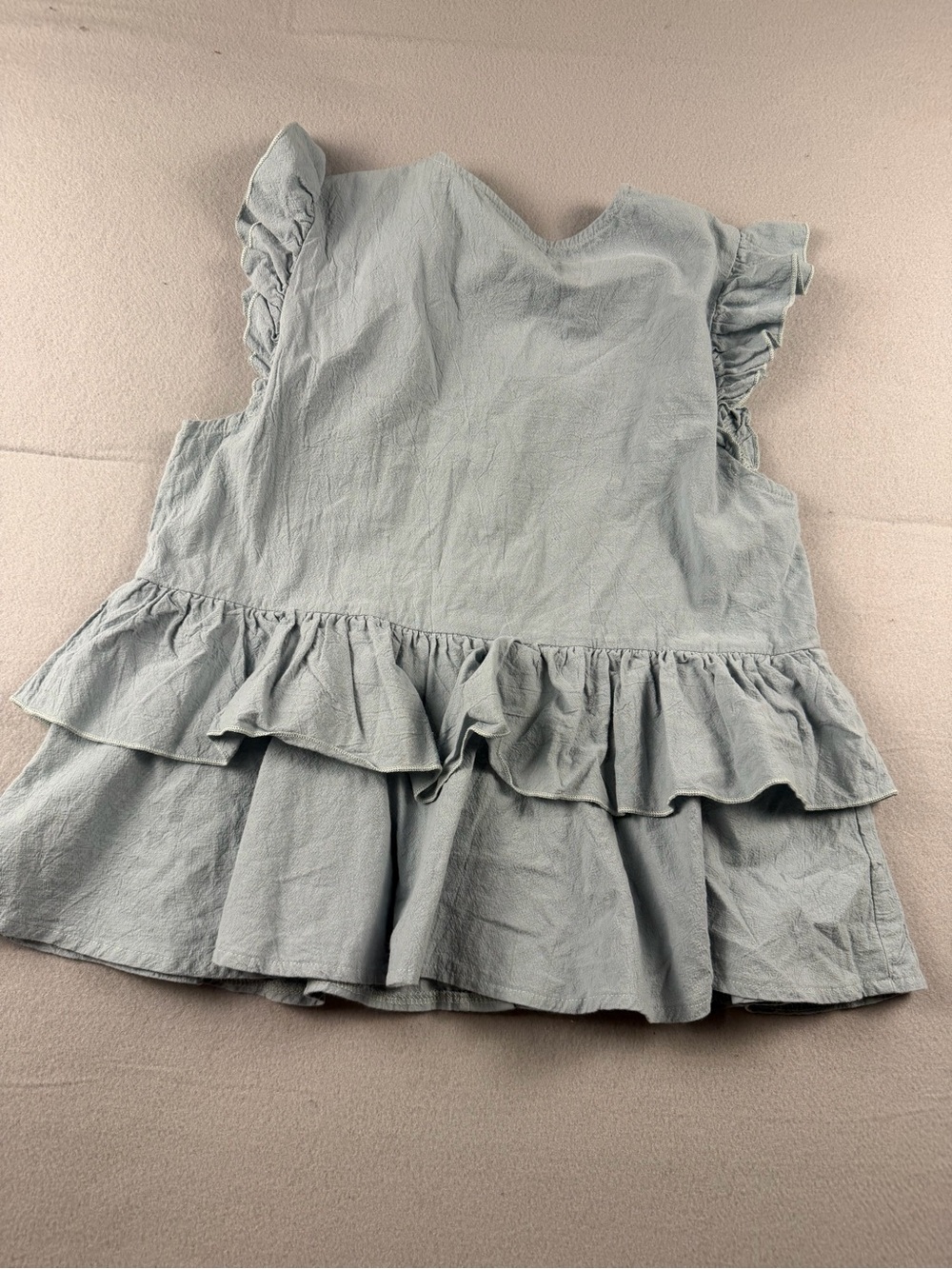 Sleeveless Light Blue Ruffle Button-Front V-Neck Blouse - Picture 6 of 6